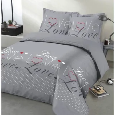 Produktbild von VISION - Love Bettwäsche-Set - 100 % Baumwolle - 1 Bettbezug 200 x 200 cm + 2 Kissenbezüge 65 x 65 cm - Grau