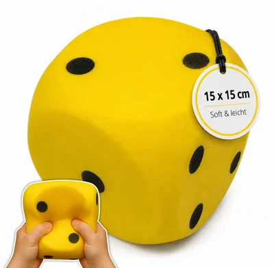 Produktbild von XXL-Schaumstoffwürfel Gelb 15 cm - Weicher Jumbo-Augenwürfel für Spielspaß drinnen & draußen - Kinderfreundliches Wurfspielzeug