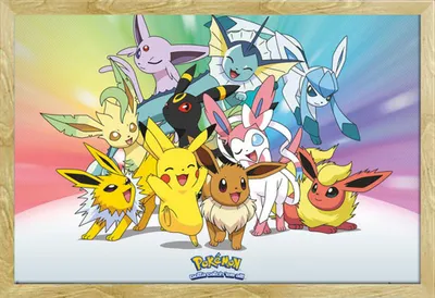 Produktbild von Pokemon - Pokémon - Eve - Anime Spiel Poster - Größe 91,5x61 cm MDF-Rahmen Buche