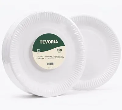 Produktbild von Einwegteller aus Pappe, Ø 22 cm, 100 Stück – Frischfaser – 100% kompostierbar & umweltfreundlich – weiße Pappteller für Partys, Feiern & Feste, Weiß
