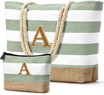 Produktbild von Unyqoos® XXL Strandtasche gestreift – wasserdicht mit Reißverschluss für Damen, 52×36×17 cm, Polyestergewebe, robuster Strohboden, faltbar