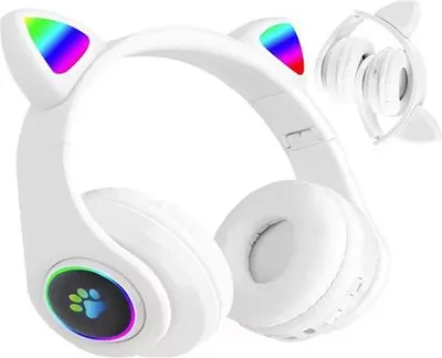 Produktbild von Hochwertige drahtlose Ohrhörer / Kopfhörer  Bluetooth faltbare Kopfhörer Katze Weiß