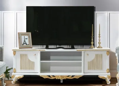 Zdjęcie produktu dla Casa Padrino luksusowa szafka TV w stylu barokowym biały / złoty - Ręcznie wykonany kredens z litego drewna z 2 drzwiami - Meble w stylu barokowym do salonu