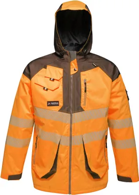 Productafbeelding van Regatta Professional - Waterdichte jas, reflecterend, voor heren, model RG4536 (maat L) (oranje/grijs)
