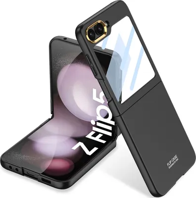 Produktbild von Hülle für Samsung Galaxy Z Flip 5 Schlank Matt PC mit Displayschutz Kamera Objektiv Schutzhülle Schwarz