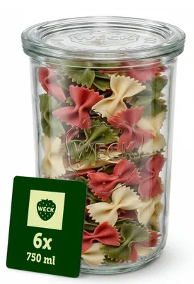 Vorratsgläser 900ml, 6er-Set, Sturzform, stapelbar, Glasdeckel
