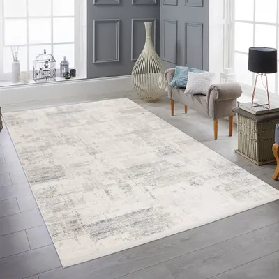 Produktbild von Moderner feiner Wohnzimmer-Teppich | glänzend | blau-weiß Größe - 240 x 340 cm
