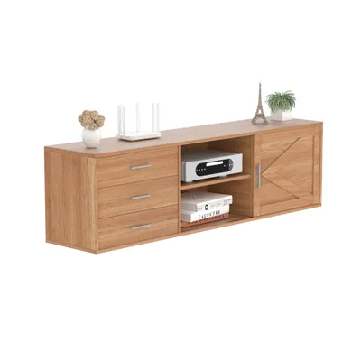 Produktbild von HOMAVO TV-Möbel 160 cm – Modernes Wohnzimmermöbel mit 3 Schubladen, 2 Schiebetüren, pflegeleichter Melaminoberfläche, Holzoptik, robust & stilvoll