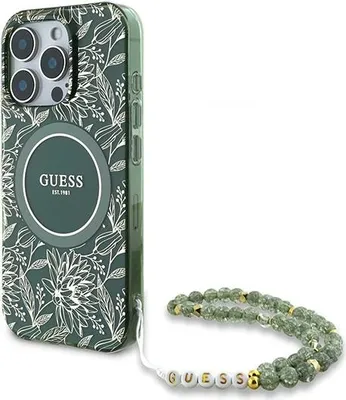 Immagine prodotto di Guess Iml Flowers Allover Electro con cinturino perlato Custodia Magsafe per Iphone 16 Pro - Verde
