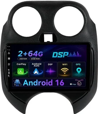 Productafbeelding van 2GB+64GB Android 16 autoradio voor Micra/March K13 (2011–2014) met camera,, – 9inch IPS, ondersteunt DAB/wifi/BT5.0/USB/MirrorLink/SWC/FM/