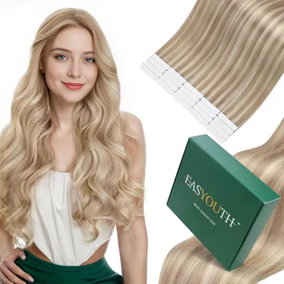 Produktbild von Tape-in Extensions Echthaar 60cm Aschblond/Gelbblond #18/613 50g