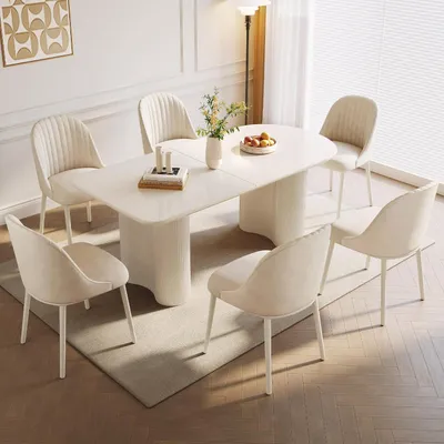 Produktbild von Esstisch mit 6 Stühlen Weiß 160 cm Minimalistisches Design Polsterstühle
