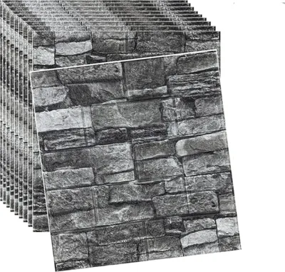 Produktbild von D-Wandpaneele zum Abziehen und Aufkleben, 3D-Ziegelsteintapete, zum Abziehen und Aufkleben, Kunststein, selbstklebende Tapete (schwarz, 20 Stück)