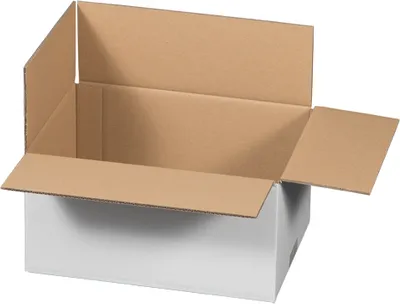 An empty, open cardboard box.