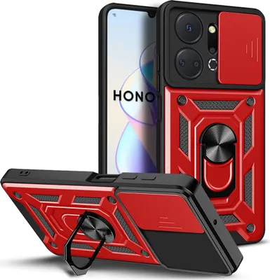 Produktbild von Hülle für Honor X7a mit Ring Ständer Halter Dia Kameraschutz TPU PC Hybrid Handyhülle Rot