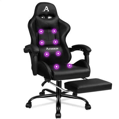 Produktbild von ALFORDSON Gamer-Stuhl,Gaming-Stuhl mit Einziehbarer Fußstütze, Racing-Sessel mit 8 Massagepunkten,150° Neigung, Ergonomischer Chefsessel,PU, Schwarz