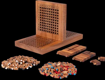 Obrázek produktu pro Potápějící se lodě - Dřevěná verze pro 2 hráče - Hrací pole 30 x 17 cm - Dřevěná strategická hra