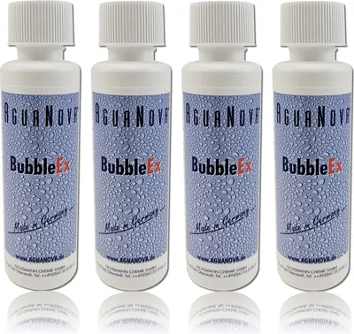 Four bottles of 'BubbleEx' cleaning solution by AGUANOV