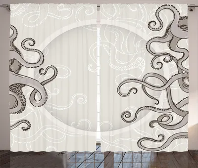 Produktbild von ABAKUHAUS Krake Rustikaler Vorhang, Fisch-Krake Rundschreiben, Wohnzimmer Universalband Gardinen mit Schlaufen und Haken, 280 x 260 cm, Taupe Sand