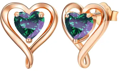 Immagine prodotto di Set di orecchini da donna in argento 925, placcati in oro rosa, con cuore e zirconi, ideali come regalo