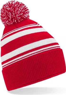 Produktbild von Beechfield B473R | Striped Fan Beanie - Farbe: Classic Red/White - Größe: One Size