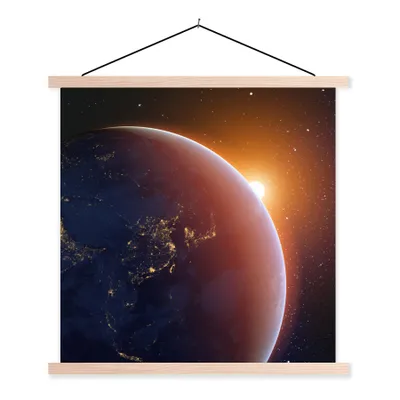 Produktbild von MuchoWow® Textilposter Sonnenaufgang über der Erde 40x40 cm mit holzfarbenen Rahmen - Posterleiste