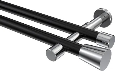 Produktbild von Interdeco Gardinenstange / Vorhangstange Schwarz / Chrom, Typ Prestige Sitra (Konus) ohne Ringe, 20 mm Ø 2-läufig, 260 cm