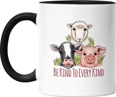 Produktbild von Be Kind To Every Kind Tasse Schwarz Vegan Vegetarier Plant-Based Geschenkidee Tierwohl Tierleid