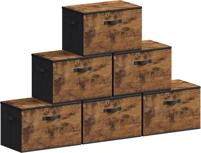Productafbeelding van Opbergboxen met rits - Set van 6 - Opvouwbaar - 45 l - 50 x 30 x 30 cm - Zwart