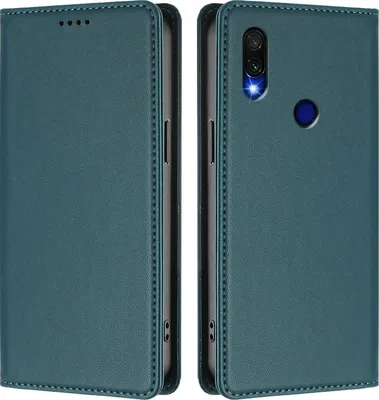 Produktbild von Handyhülle für Xiaomi Redmi 7, Kunstleder Klapphülle Stoßfeste Magnetische Hülle mit Ständer Grün