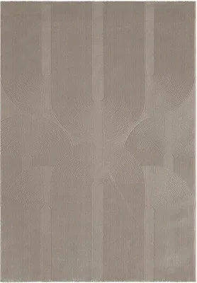 A flat lay of a modern rug with a geometric pattern.