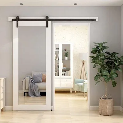 Productafbeelding van Azomor® Complete set voor schuifdeursysteem van 203 cm, met zwarte rails en rollen
