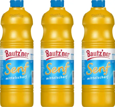 Produktbild von 3x Bautz'ner Senf Mittelscharf 1000 ml Squeezeflasche Grillen Imbiss Bratwurst
