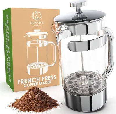 Produktbild von Französischer Kaffeezuber - 1 Liter Glas-Kanne mit Edelstahl