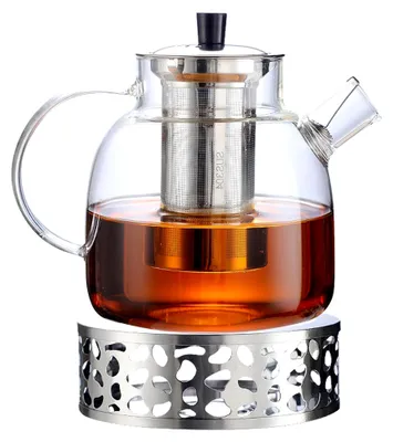 Produktbild von Teekanne aus Glas mit Heizstövchen und Sieb – 1500ML Hitzebeständiges Teeset