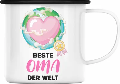 Produktbild von Trendation - Beste Oma Der Welt Geschenk Emaille Tasse Emaille Emaille Tasse Spruch Lustig von Enkel zum Geburtstag Weihnachten (Schwarz)