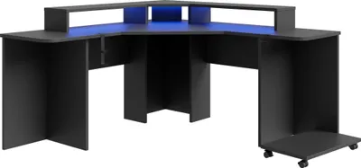 Produktbild von Eckschreibtisch >TEZAUR< Gamingtisch, LED-Wechselbeleuchtung, schwarz - 160x91,1x160cm (B/H/T)