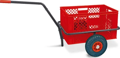 Produktbild von Robuster Handwagen in anthrazit, belastbar bis zu 200 kg, mit 32 cm hohem Korb in rot