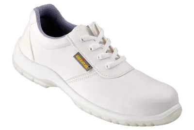 A white safety shoe is shown against a white background.
