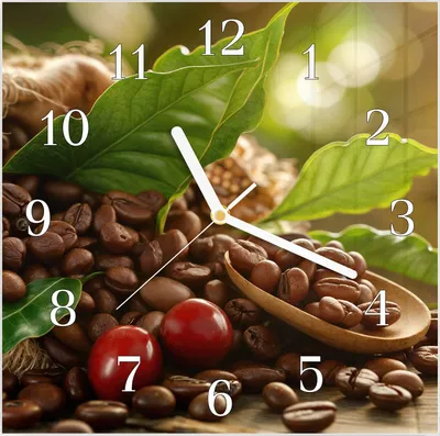 Produktbild von Wanduhr aus Glas mit Motiv Kaffeebohnen- 30 x 30 cm - inkl. Aufhängesystem