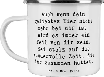 Produktbild von Mr. & Mrs. Panda becher emaille Spruch Trauerbewältigung nach dem Verlust eines Haustiers - Weiß - Geschenk, Tasse, emotionaler Beistand, Pott, Haferl, Erinnerungsstücke