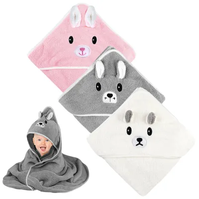 Produktbild von Baby Badcape 3-teilig, weicher Baumwolle, 80x80 cm, saugfähig, für Bad und Schwimmen