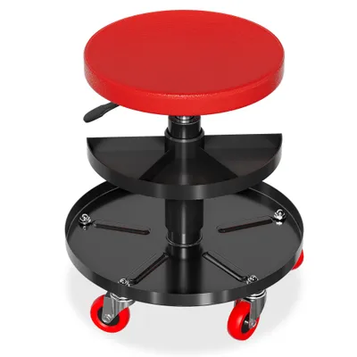 Produktbild von JOIEYOU Werkstatthocker mit Rollen Werkstatt Hocker Rollhocker Höhenverstellbar mit Ablagefläche Werkstattstuhl Arbeitshocker Rollsitz Garagenhocker Tragfähigkeit 130 kg, ø38x41 cm