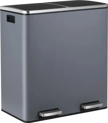 Immagine prodotto di Acciaio inox spazzolato, cestino a pedale 10L, rettangolare, grigio scuro, coperchio con chiusura morbida