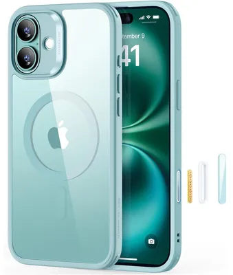 Produktbild von Handyhülle für iPhone 16 mit MagSafe, Militärschutz, Stoßfest, Kratzfest, Kamerasteuerung, Klares Grün