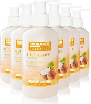Zdjęcie produktu dla BRUBAKER Cosmetics 6-pak płyn do mycia rąk mydło w płynie kokos - 6 x 240 ml w praktycznym dozowniku - delikatnie oczyszcza i nawilża - jako ochrona i higienicznie czyste ręce