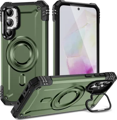 Produktbild von Magnetisch Hülle für Samsung Galaxy A35, Heavy Duty Militärischer Stoßfest Handyhülle Kamera-Ringständer Grün