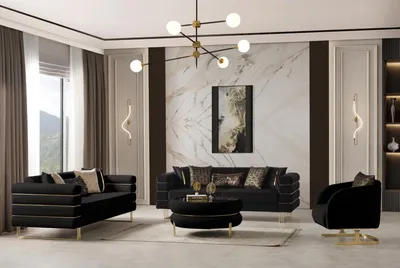 Zdjęcie produktu dla Nowoczesny zestaw wypoczynkowy 3 2 1-osobowa sofa designerska tapicerowana kanapa czarna