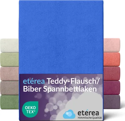 Immagine prodotto di etérea Teddy lenzuolo morbido 180x200 - 200x200 cm Blu per 15 - 25 cm di altezza 80% cotone 20% poliestere - Oekotex lenzuolo fitted Copriletto materasso - Lenzuolo 180x200cm - 200x200cm Blu