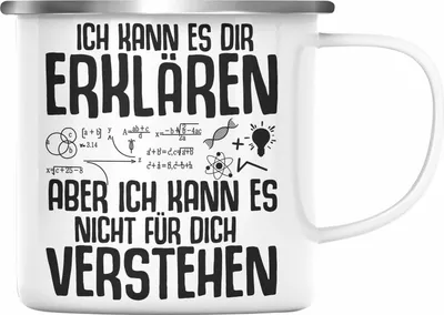 Produktbild von Trendation - Lehrer Emaille Tasse Geschenk Phsyik Mathe Lehrerin Geschenkidee mit Spruch Ich Kann Es Dir Erklären (Silber)